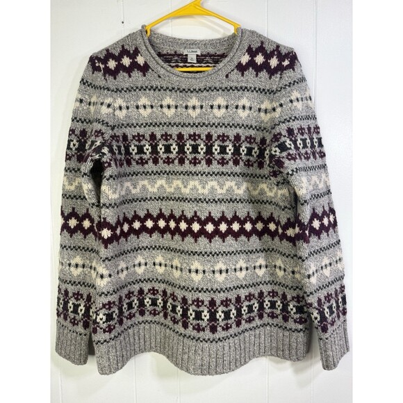 LL Bean Sweater Womens Medium Gray Fair Isle Roll Neck Pullover Knit Wool Nordic - Picture 1 of 7